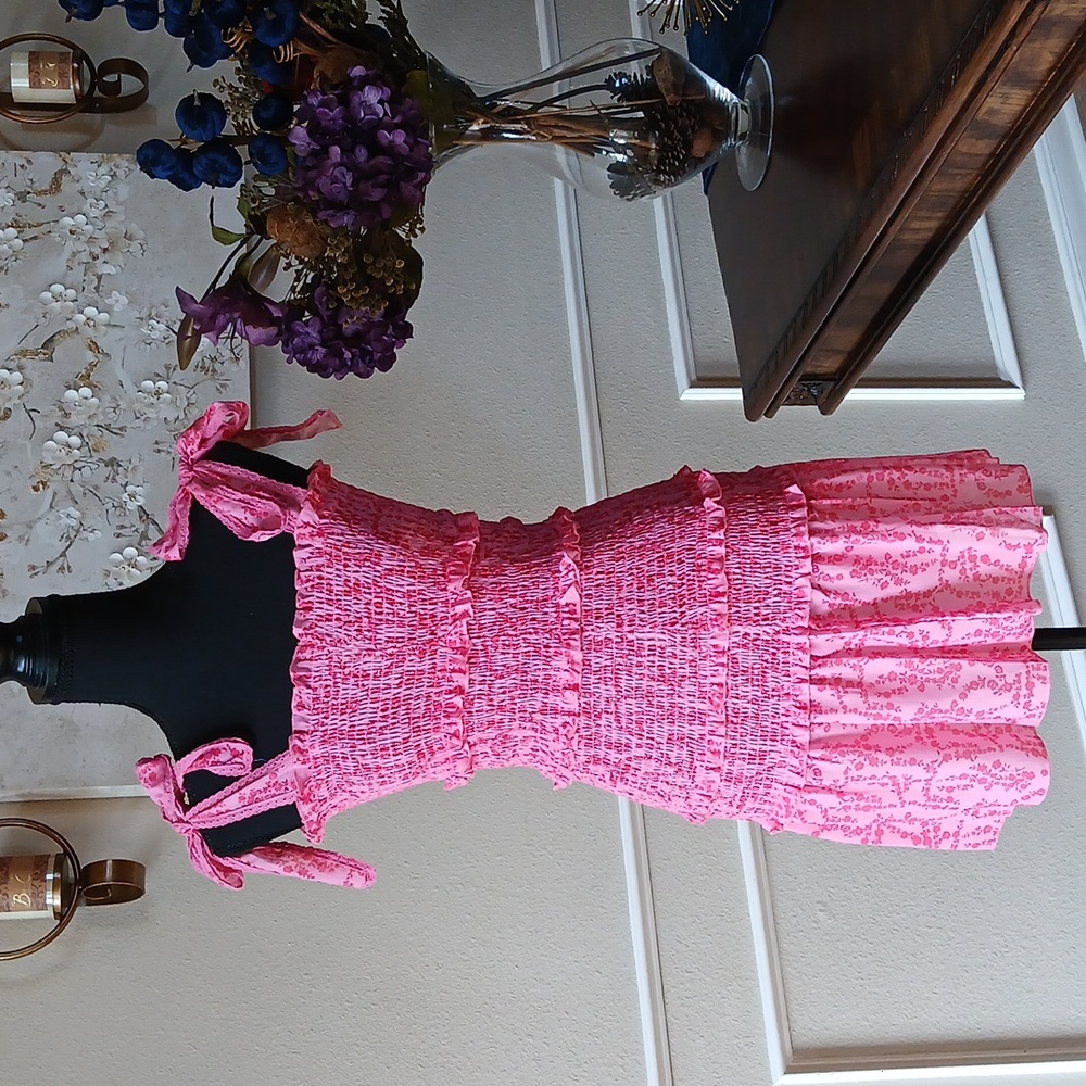 Pink Floral Ruffle Mini Dress. Size XS - Picture 12 of 17